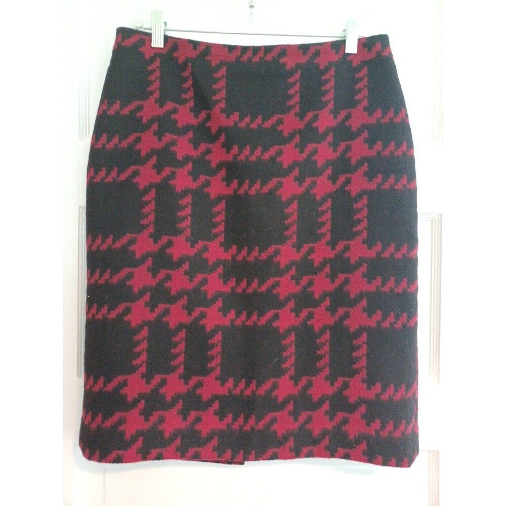 Talbots black red houndstooth woolblend midi skirt 10 timeless career preppy